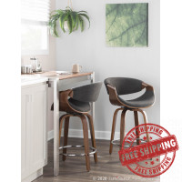 Lumisource B24-CRVNIR WLCHAR2 Curvini Mid-Century Modern Counter Stool in Walnut Wood and Charcoal Fabric - Set of 2